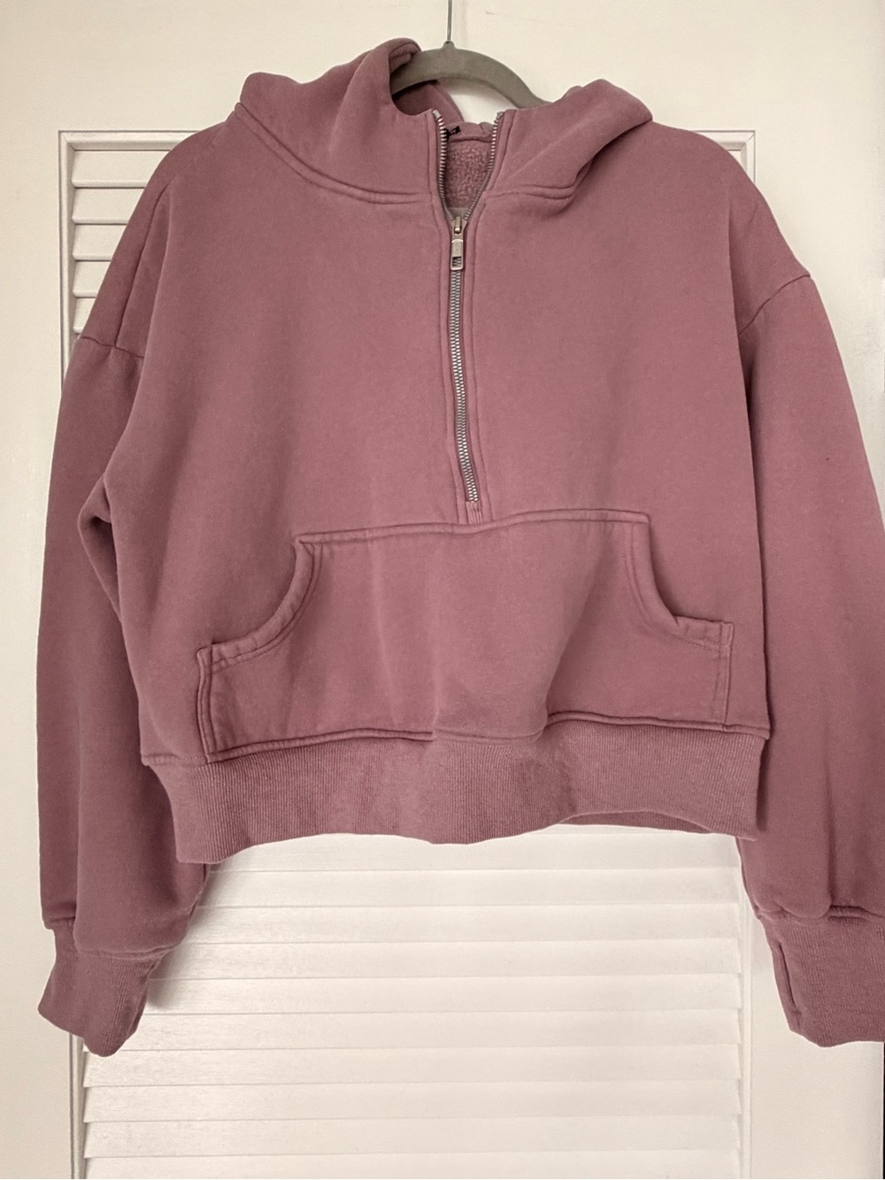 Women's Mauve Half-Zip Hoodie Crop Sweatshirt